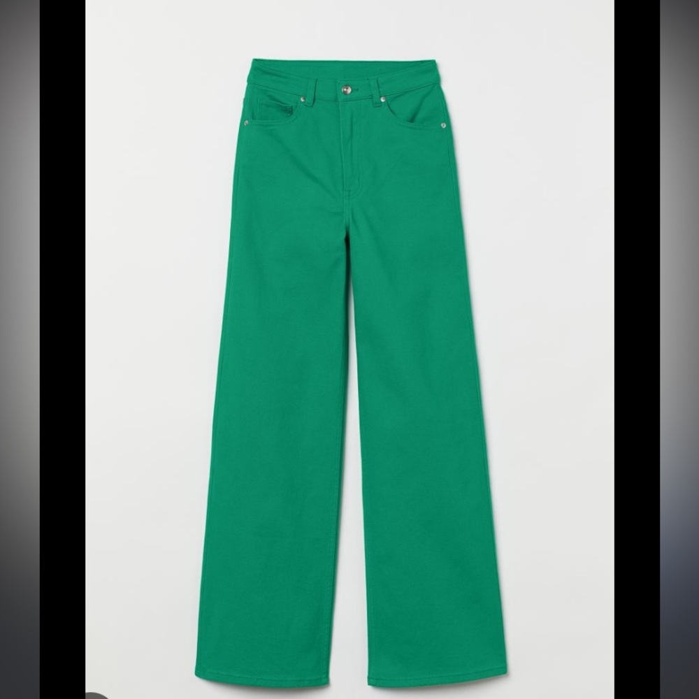 H&M Green High Rise Wide Leg Twill Jeans